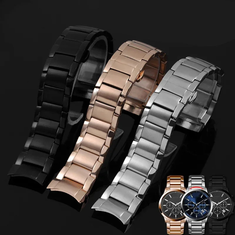 For Armani Watch Band Steel Belt AR2448 2447 2432 2433 2434 2453 Fine Steel Watch Strap Men and Women 22mm