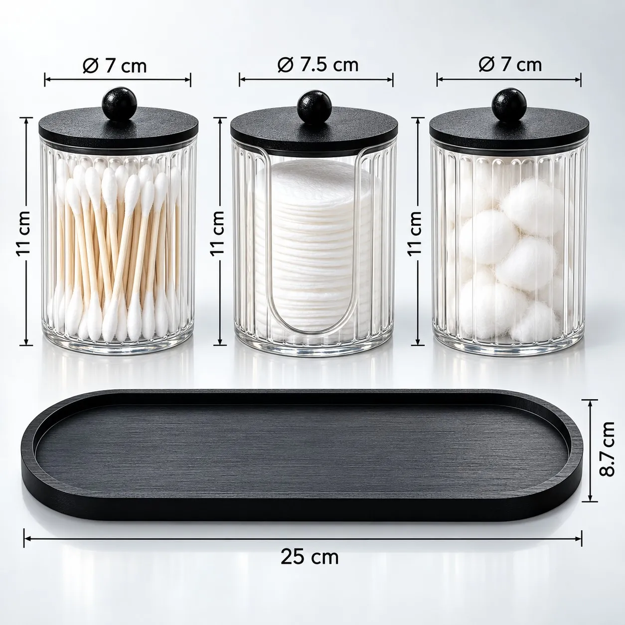 Bathroom Vanity Organizer Set with Clear Cotton Jars Bamboo Tray Cotton Swabs Holder Cotton Ball and Cotton Pad Dispenser