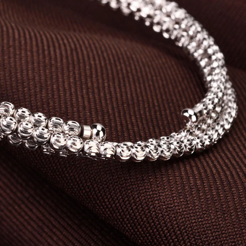 925 Sterling Silver Pumpkin Beads Elastic Bracelet Adjustable 16-18cm Women's Hand Bracelets Luxury Women’s Trendy Bracelets 202