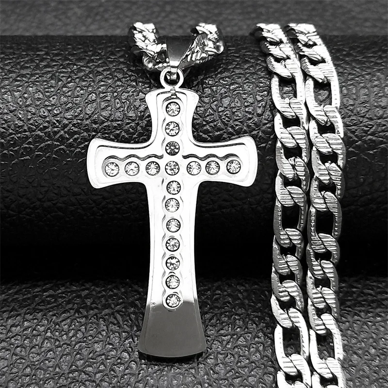 المسيحية الراين يسوع الصليب قلادة قلادة للنساء الرجال الذهب اللون الفولاذ المقاوم للصدأ الكاثوليكية الهيب هوب سلسلة مجوهرات هدية #5