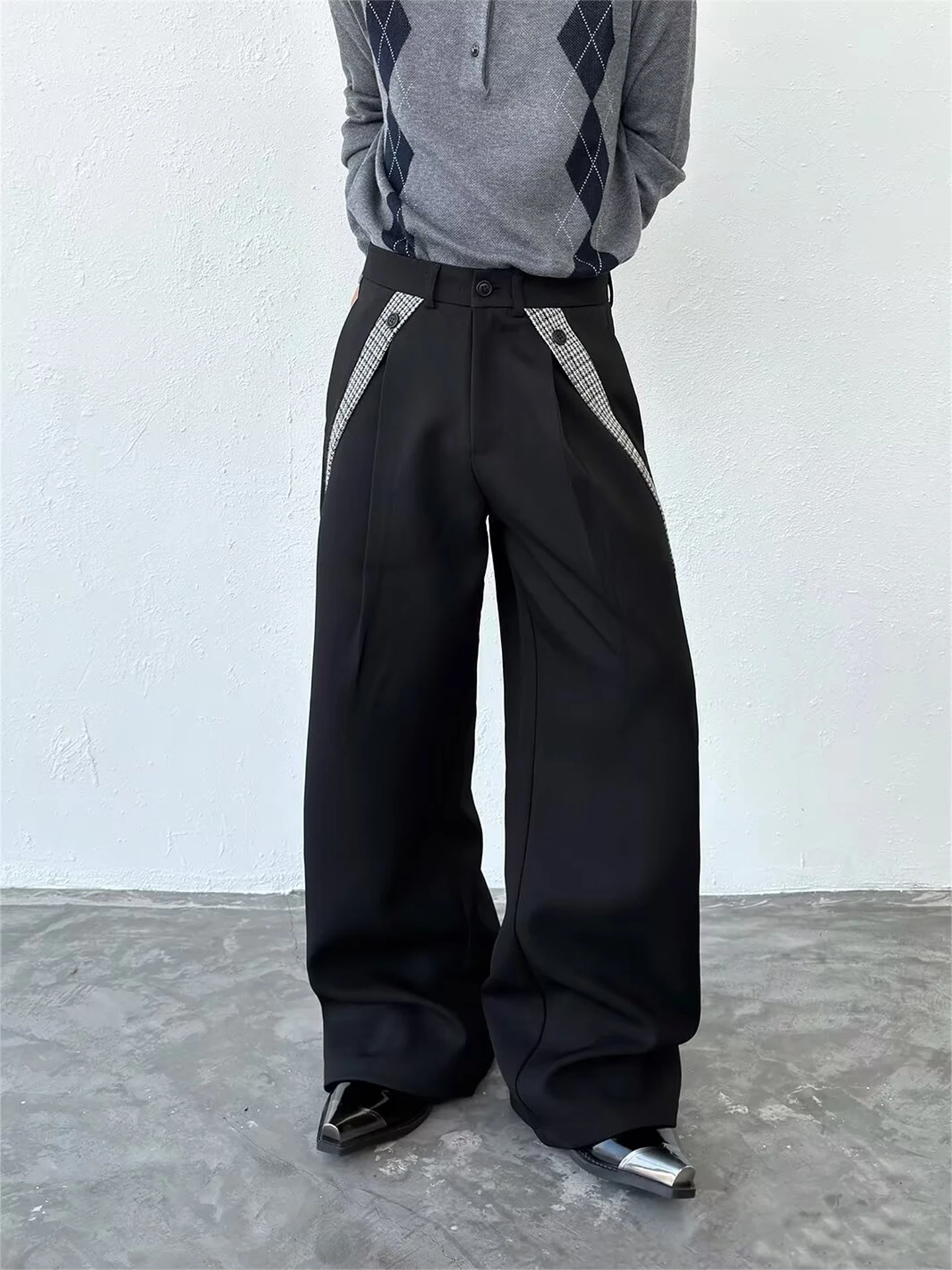 

Мужские повседневные брюки с твидовым узором и широкими штанинами, свободные брюки TR Blend, молодежные весенние длинные брюки Faion