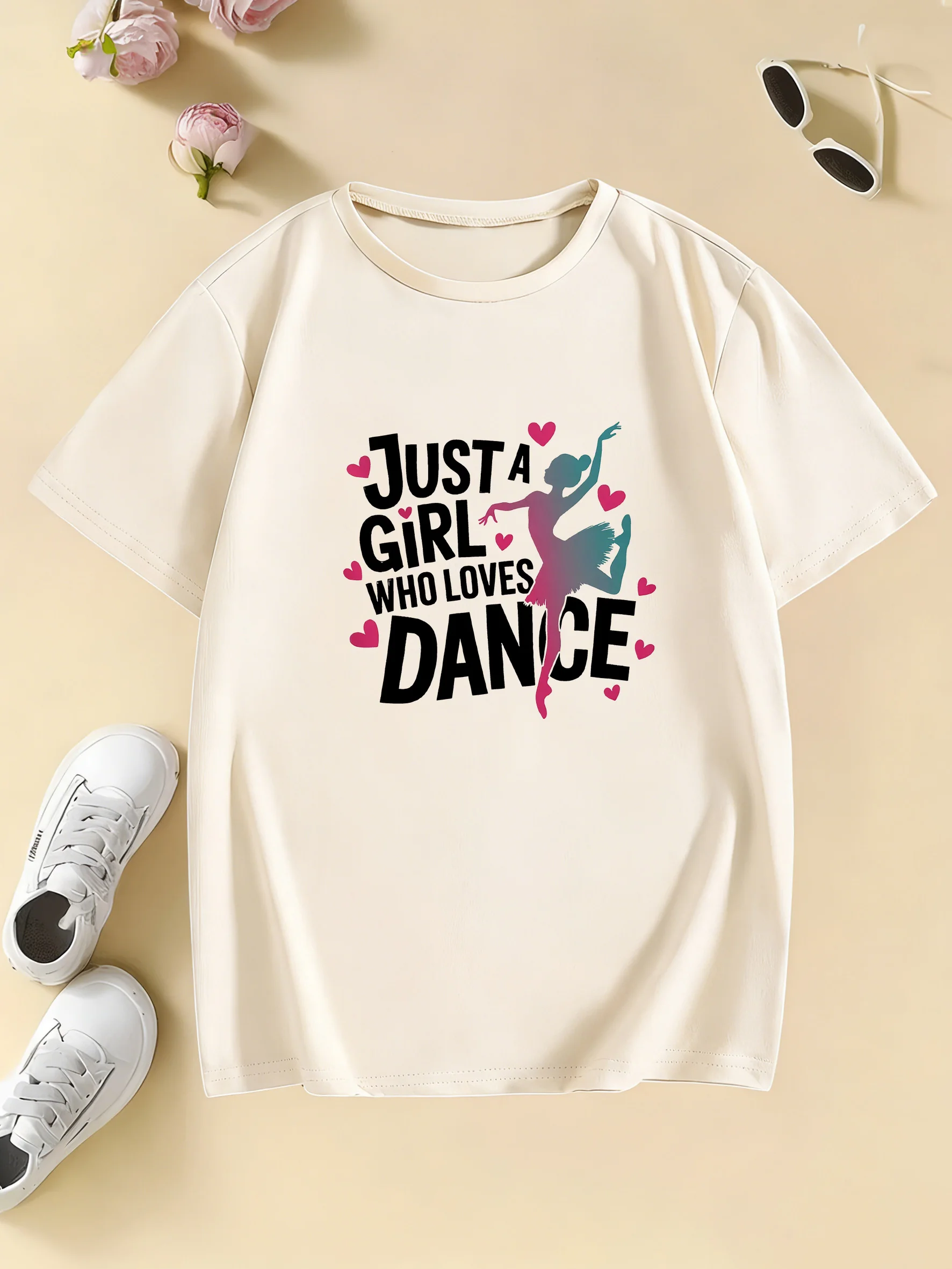 Graphic Just A Girl Who Loves Dance Funny T Shirts Kids Children's T-shirt Girls Shirt Sleeve Summer Spring Casual Top Tee Shirt
