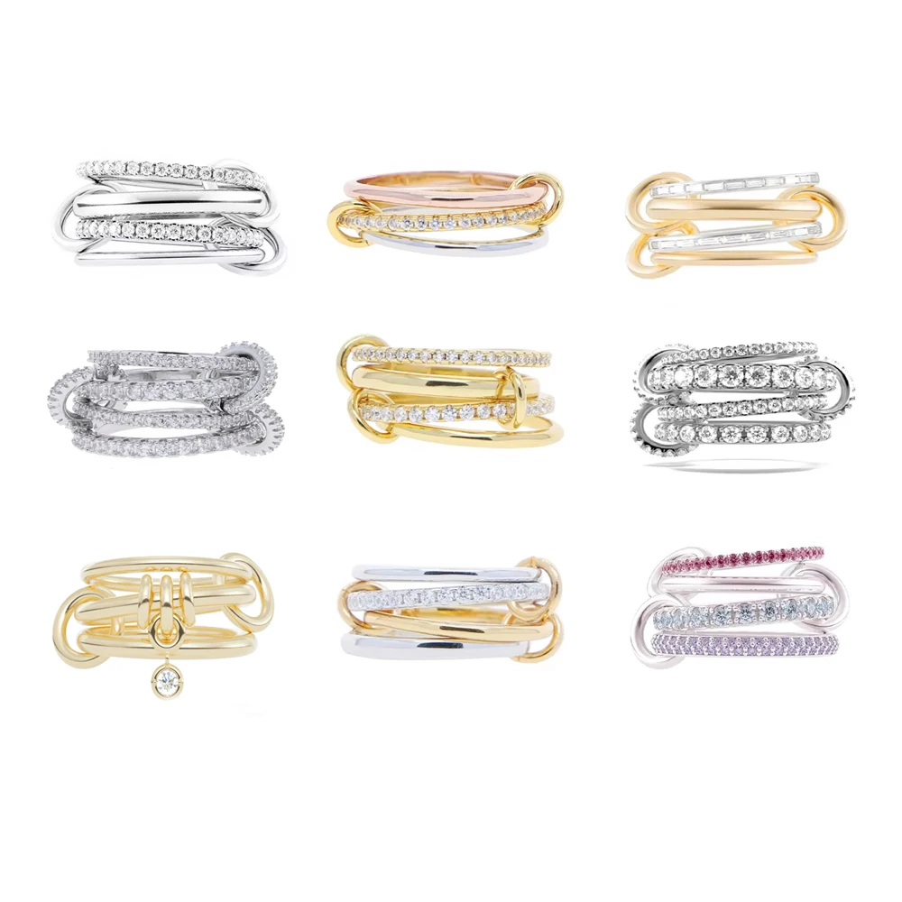 Mix Color Multi-Layer Circles Stack Band Full Finger Jewelry 4 Links Micro Pave Cubic Zircon Link Chain Bling Cz Rings Women
