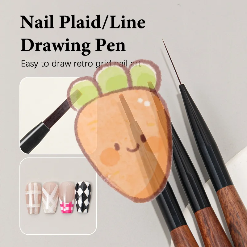 Nail Art Brush Checker Sandalwood Nail Drawing Painting Long Line Brush Nail Art Tool Painting Brushes DIY Design Manicure Tools