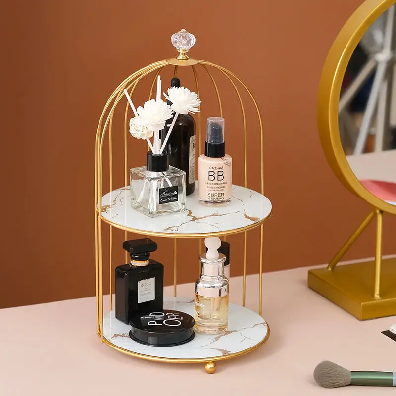 Metal Bird Cage Cosmetic Storage Organizer Lipstick Perfume Skin Care Products Finishing Rack Bathroom Shelf  Accessories Gift