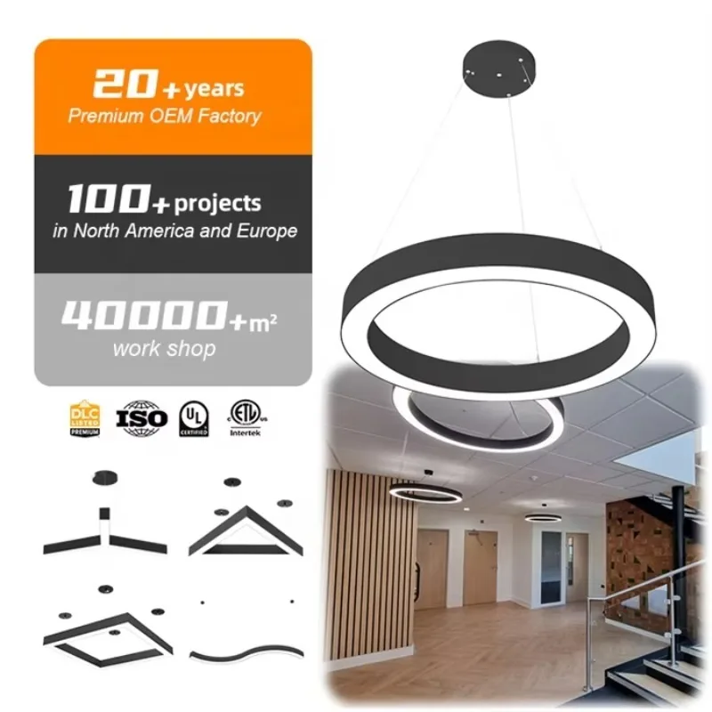 Smart Ul Etl Dlc Chandeliers Circle Ceiling Modern 40w 60w 80w Down Aluminum Black Luces Led Chandelier Lights for Living Room