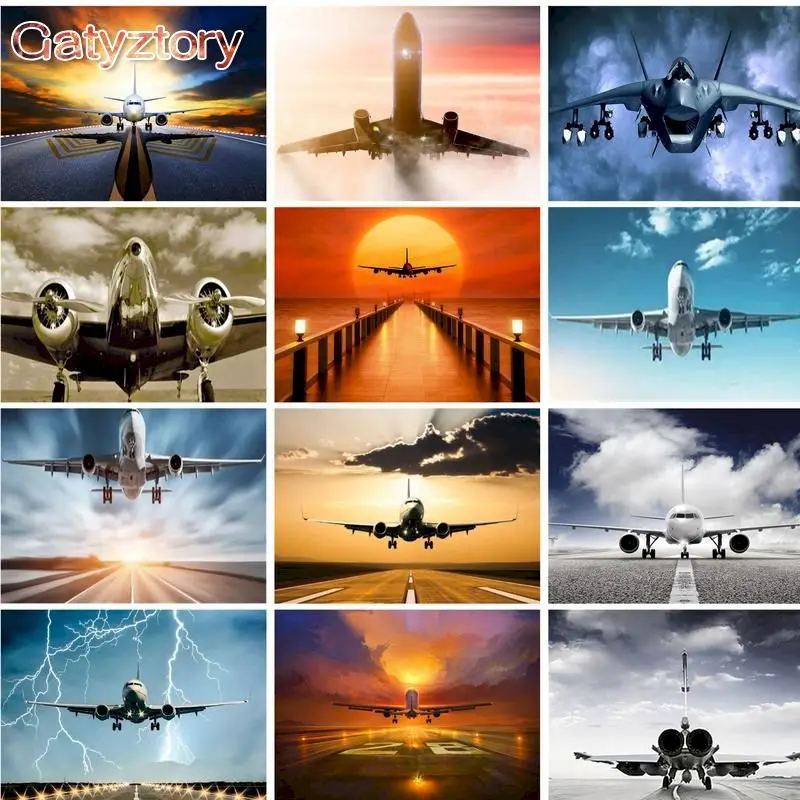 GATYZTORY Oil Painting By Numbers For Adults Plane Scenery Picture Canvas Painting DIY Paint By Numbers Unique Gift Home Decor