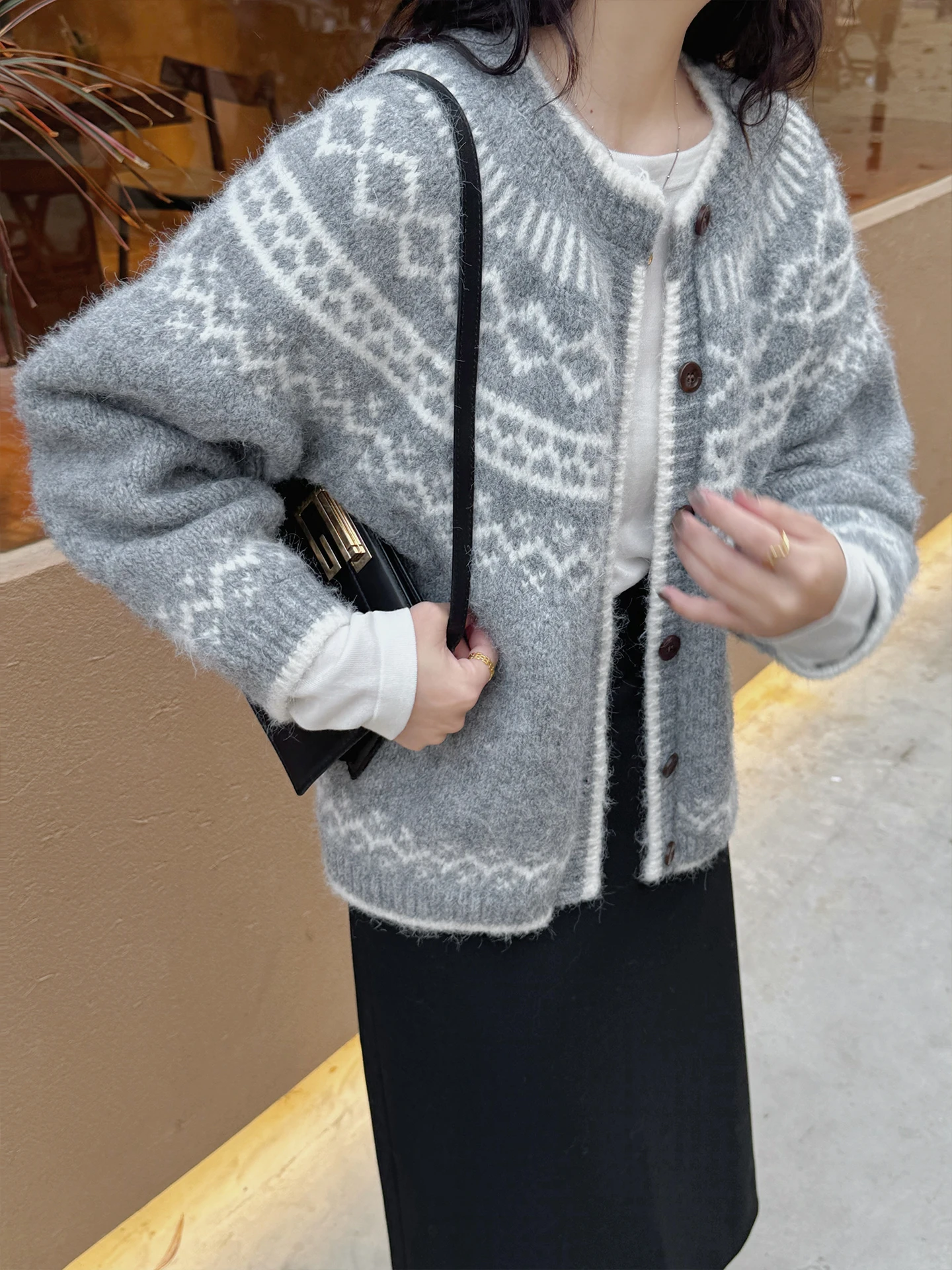 

Вязаный кардиган Ting2 Studio Fair Isle в романтическом скандинавском стиле, женский, свободного кроя, из мягкого полиэфирного волокна, с длинными рукавами, теплый.