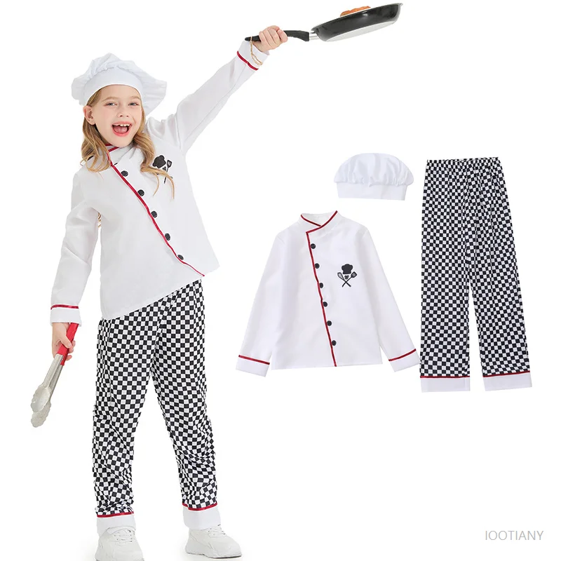 

Children's Unisex Chef T-shirt Uniform Children's Kitchen Hat Work Clothes Restaurant Halloween Stage Party Cosplay Baker Set