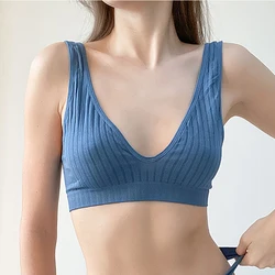 Sexy Seamless Bra Wire Free Brassiere Rib Bralette Women's Plunge Underwear Top Female Tanks Lingerie No Pad Girl Intimates