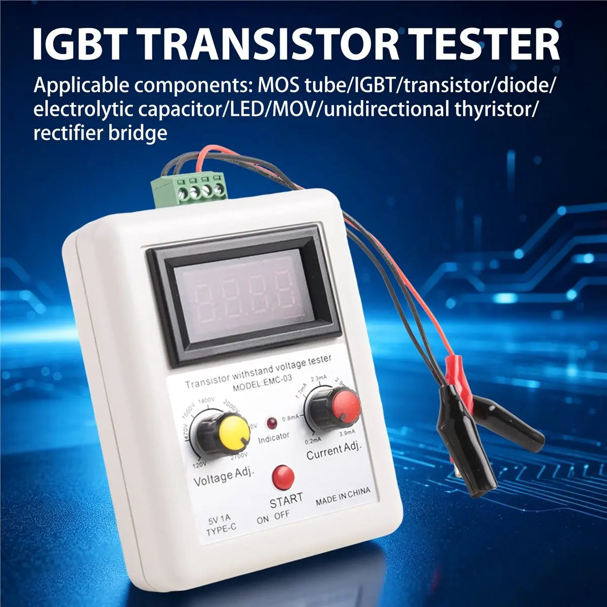 【dt56】電圧耐性試験器：igbtトランジスタ、mosトランジスタ、三極管、ダイオード、ledの電圧耐性試験用。耐電圧試験ツールb。