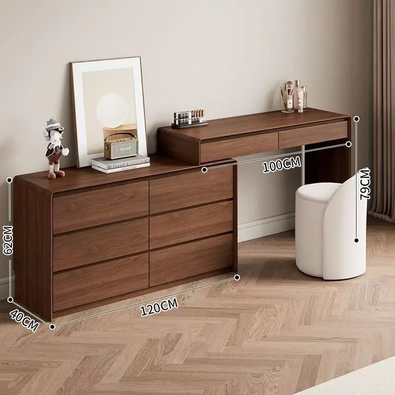 Solid wood dressing table dressing cabinet integrated walnut vanity table, bedside storage cabinet, extendable corner table