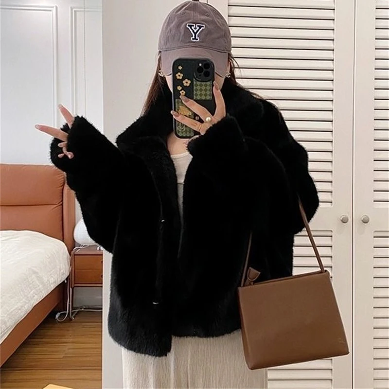 2025 Autumn Winter Fur Jacket Fashion Street All Match Lady Overcoat Coat Women Warm Furry Long Sleeve Loose Female Outwear