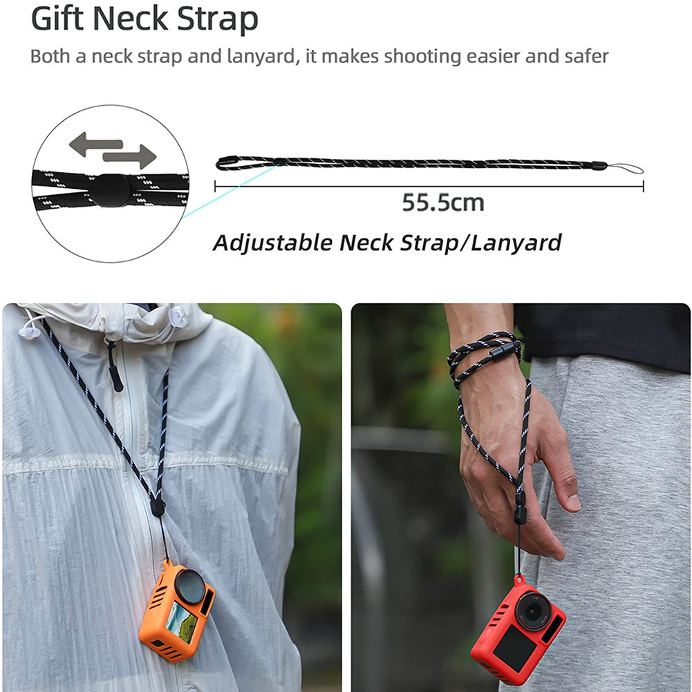 Funda protectora de silicona con cordón, funda de piel a prueba de arañazos para cámara, accesorios para DJI Osmo Action 5 Pro