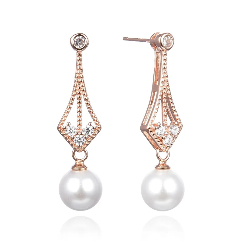 

Authentic 925 Sterling Silver Pearl Earring Fashion Hollow Tower Stud Earring For Women Girl Wedding Party Jewelry Gift