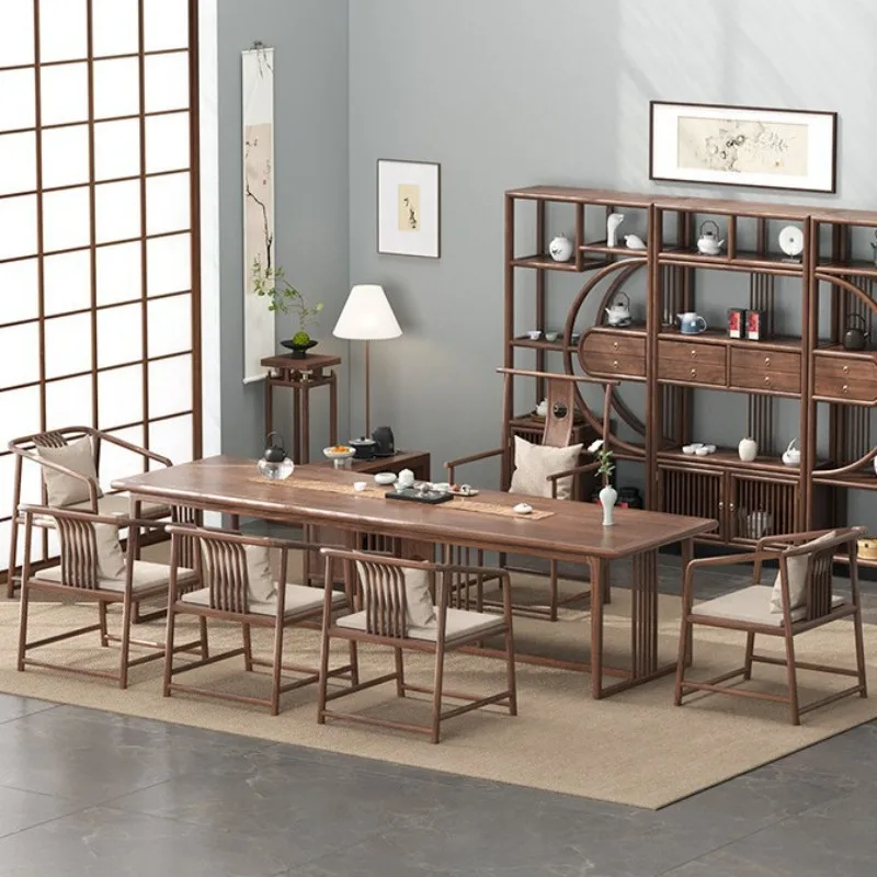 

YFY new Chinese ash wood large board tea and chair combination living room tea office light luxury pure solid wood tea table