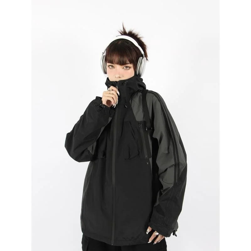 Harajuku y2k Jacket Oversized Vintage Hip Hop Color Block Men Women Hooded Windbreaker Loose Track Hoodie Jacket Coat Streetwear