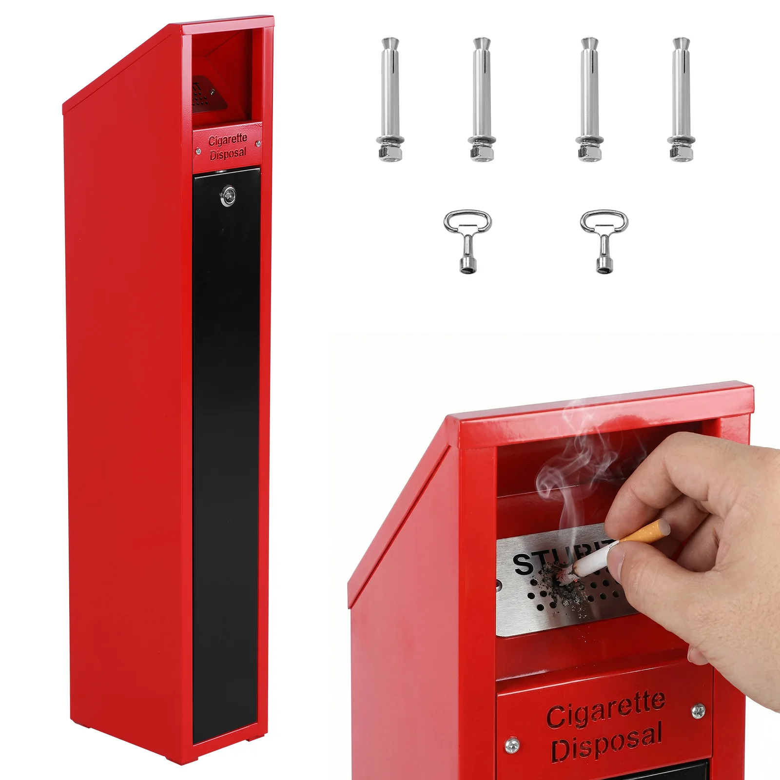 

Standing Cigarette Butt Disposal Lockable Lid Freestanding Cigarette Receptacle for Public Areas Pubs Clubs Restaurants Garden