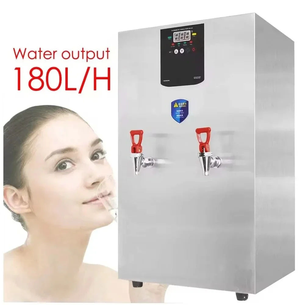 Commercial 60L Water Dispenser Hot Water Machine 180L/H Stainless Steel Water Boiler 6KW 380V Double Faucet 4