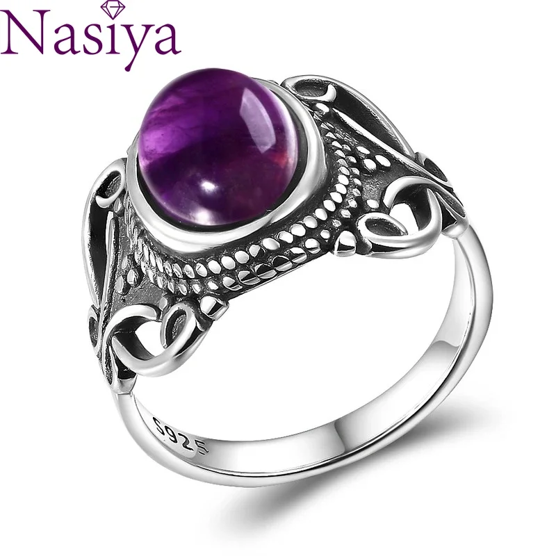 Nasiya New Vintage Ethnic Rings For Men Women Silver Color Natural Moonstone Jewelry Wholesale Dropshipping Gift