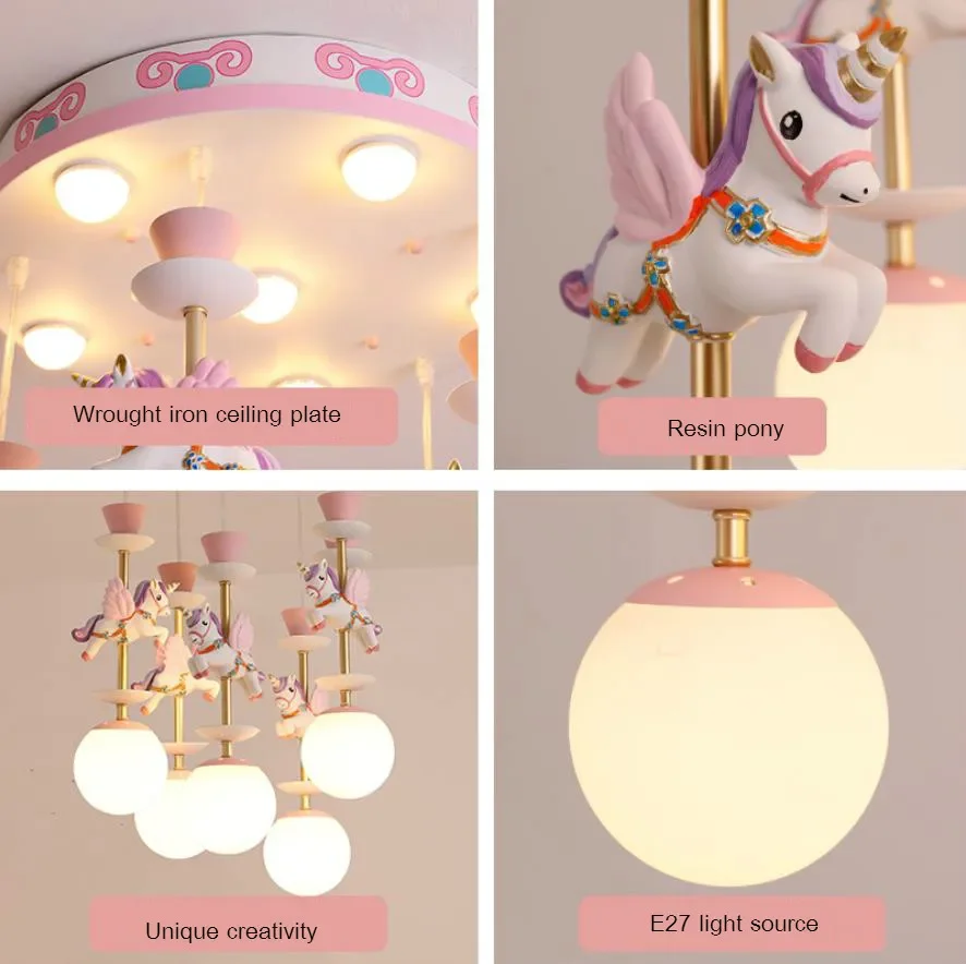 

Simple Nordic Chandelier Boys and Girls Bedroom Dreamlike Unicorn Hanging Lamps Creative LED Children's Room Cartoon Lighting