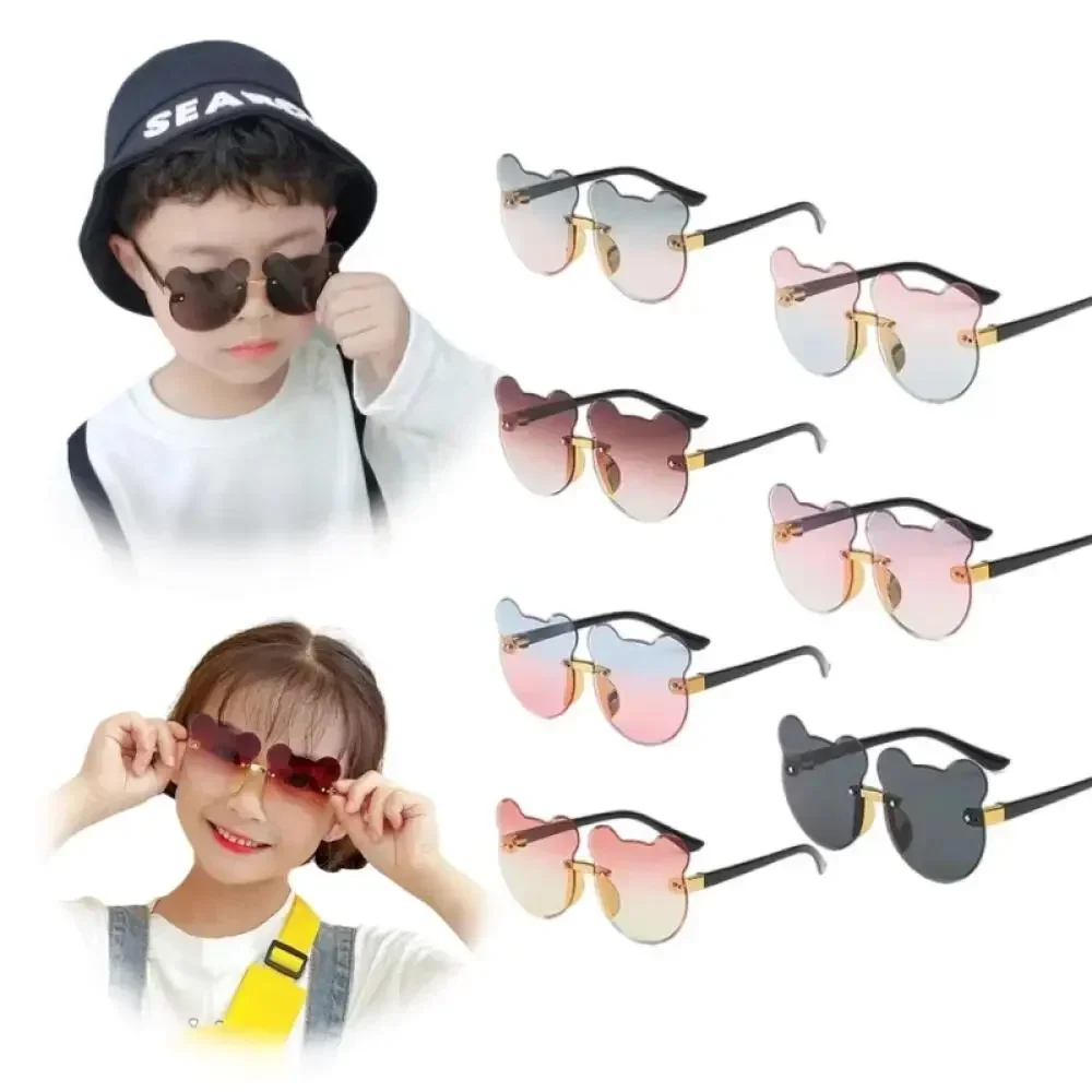 Girls Boys Cute Bear Animal Cartoon UV400 Rimless Children\'s Sunglasses Retro Round Sunglasse Outdoor Baby Shade Glasses Eyewear