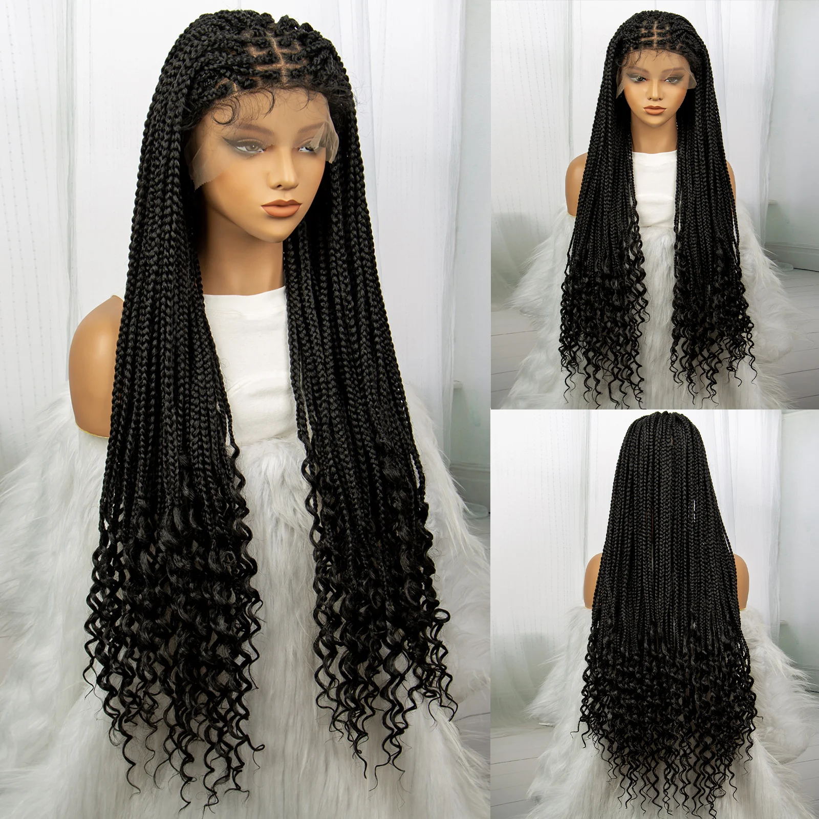 Synthetic Braided Wigs Lace Front Wigs Knotless Box Braids with Baby Hair Handmade Braided Wigs for Black Women 36 inches