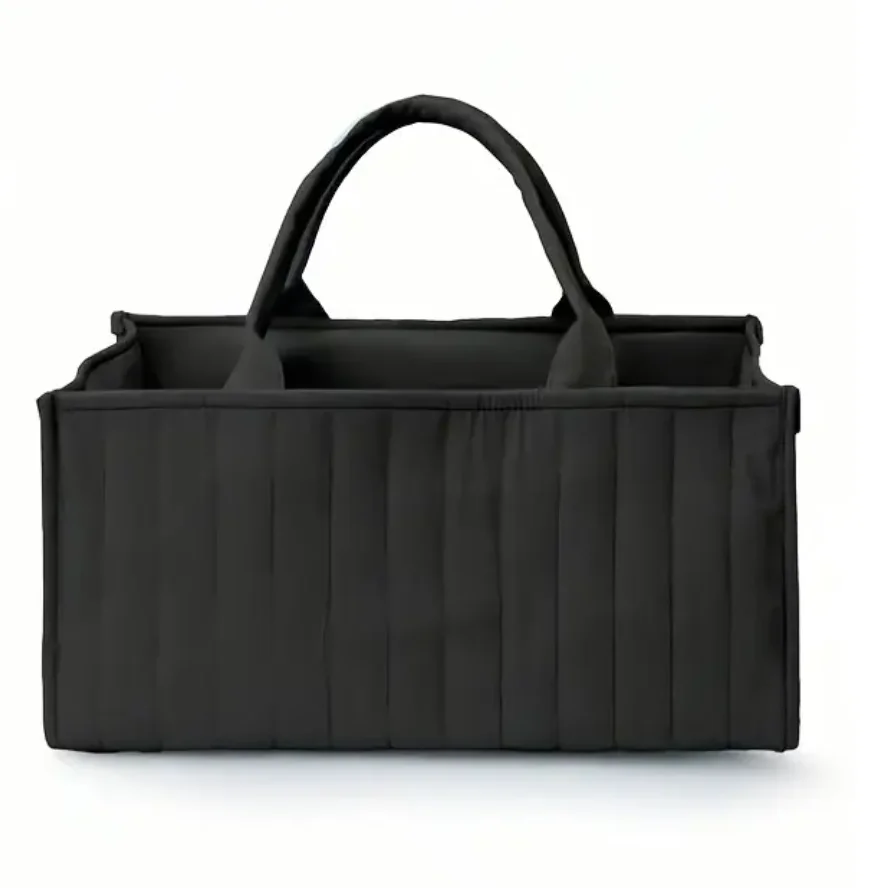 Jasnobежowy organizer z wieloma przegródkami i uroczym nadrukiem misia - wytrzymała, przenośna torba z poliestru na pieluchy, zabawki.