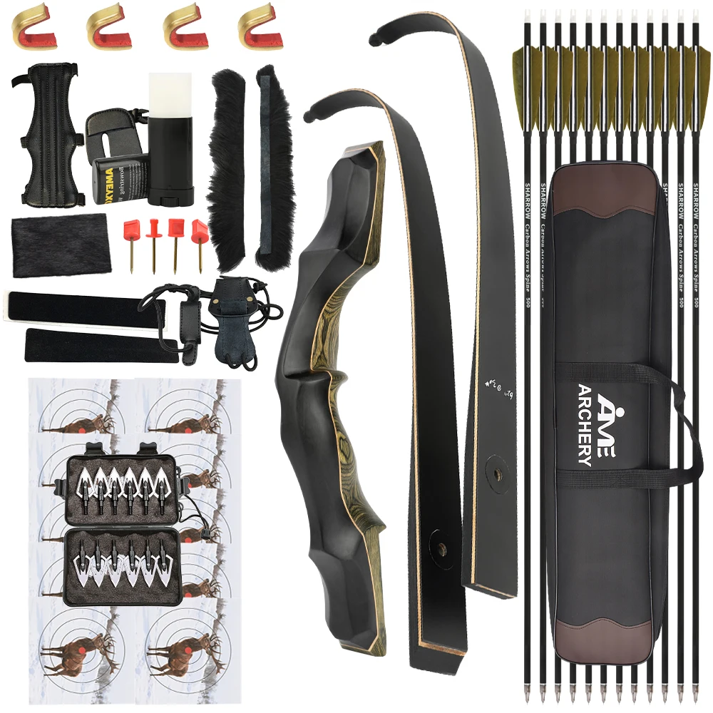 

Archery Recurve Bow Arrow Set 62" High-Density Technical Wood Riser Detachable Adults Hunter Outdoor Hunting Target Shooting
