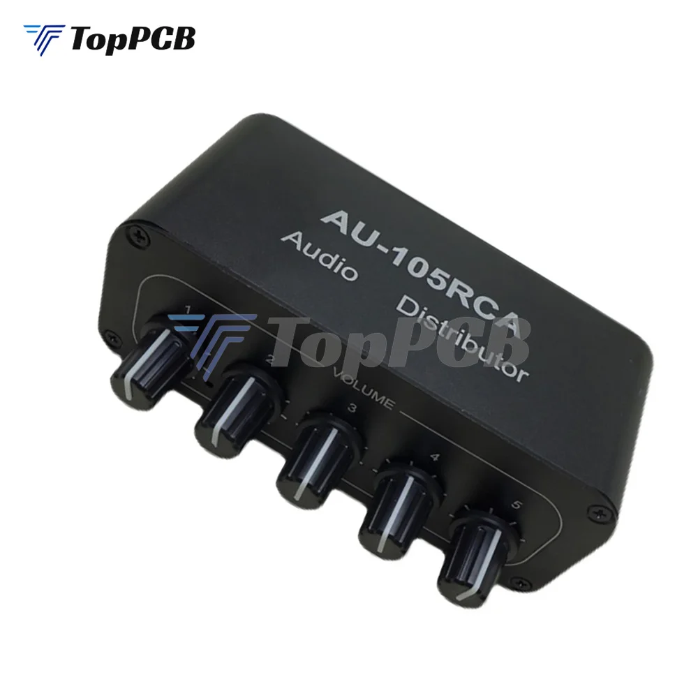 AU-105RCA Audio Distributor DC 12V 1 Input 5 Output Audio Mixer Sound Distributor for Power Amplifier Board Speaker Subwoofer