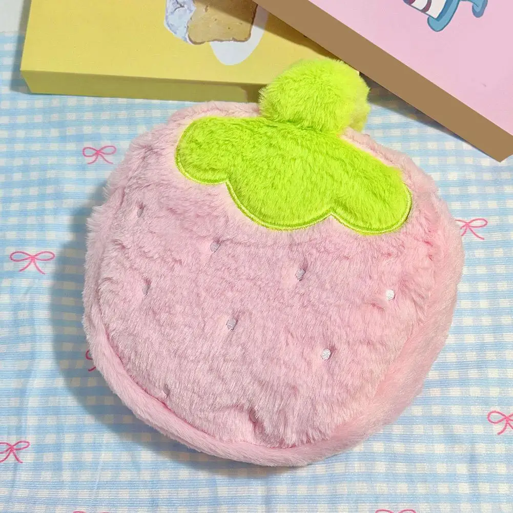 Strawberry Plush Makeup Bag Cute Large Capacity Travel Cosmetic Case Toiletry Pouch with Handle Girls Brush Storage Organizer