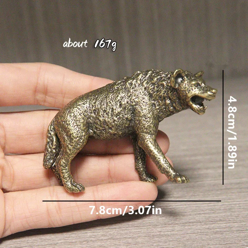 Solid Brass Hyena Figurine Miniature Office Desktop Tea Pet Ornament Vintage Animal Dog Statue Crafts Collection Home Decoration