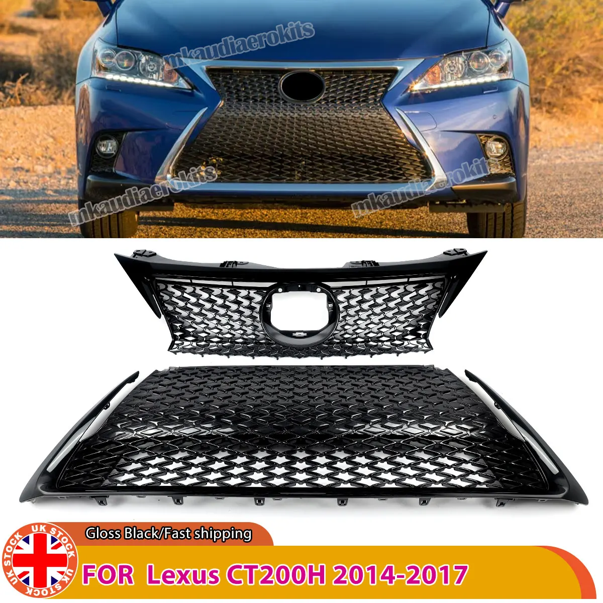 SAIQINGSP For CT200H 2014-2017 Front Upper Grille + Lower Grille Glossy Painted Car Accessories Tools