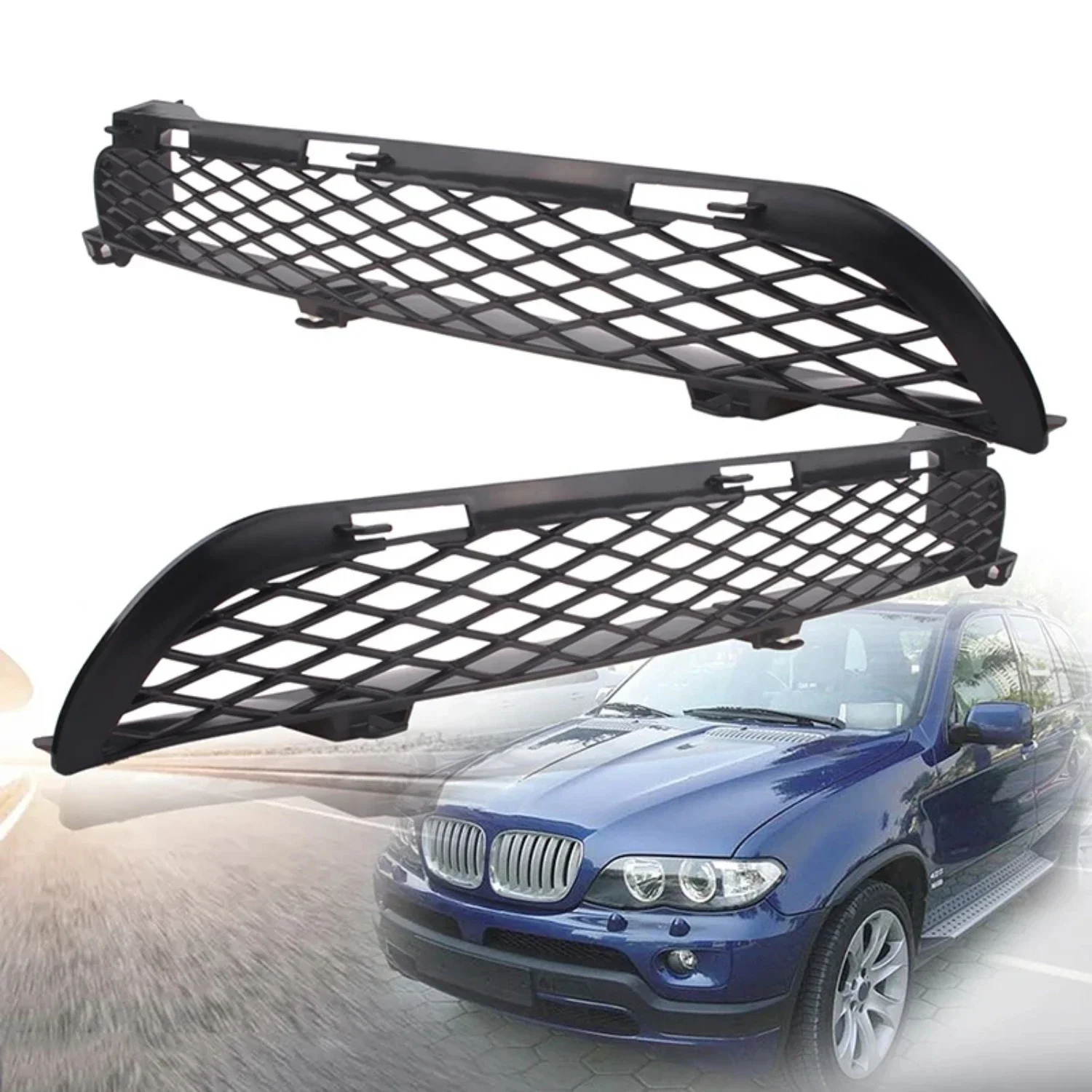 

1pc Car Front Lower Bumper Grille Left Right Fit X5 E53 2004-2006 Facelift Fog Light Bumper Lower Air Outlet Grilles