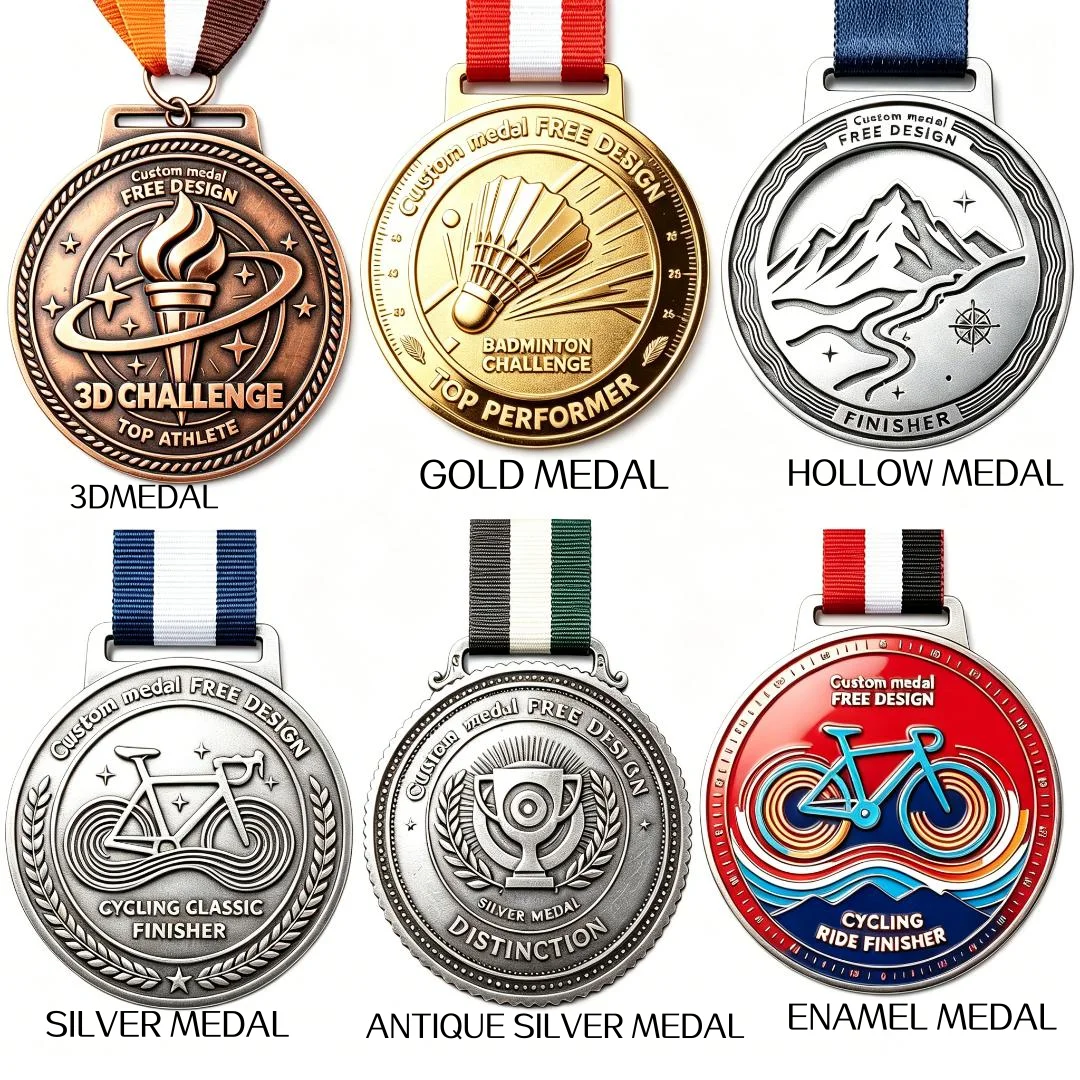Custom Metal Medal Free Design 3D Embossed Hollow Enamel Antique Silver Hiking Cycling Trophy Event