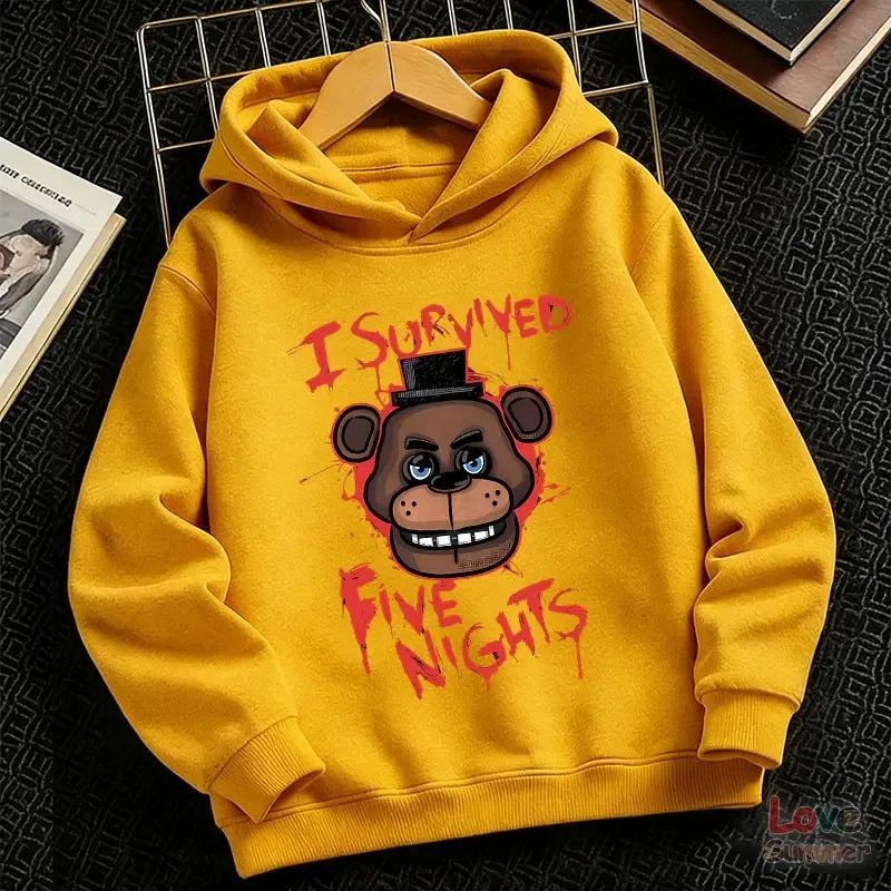 FNAF Freddy Bear Grafik-Kapuzenpullover – Gruseliges Blutstropfen-Design mit Zylinderhut, perfektes Geschenk für Gamer und Halloween – Detail 8