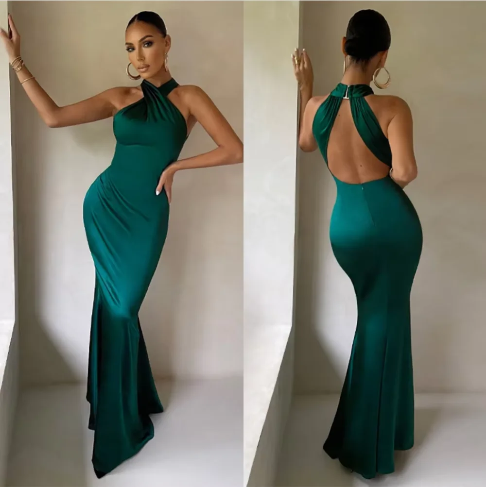 Customized Prom Satin Criss-Cross Birthday Mermaid Halter Bespoke Occasion Gown Long Dresses