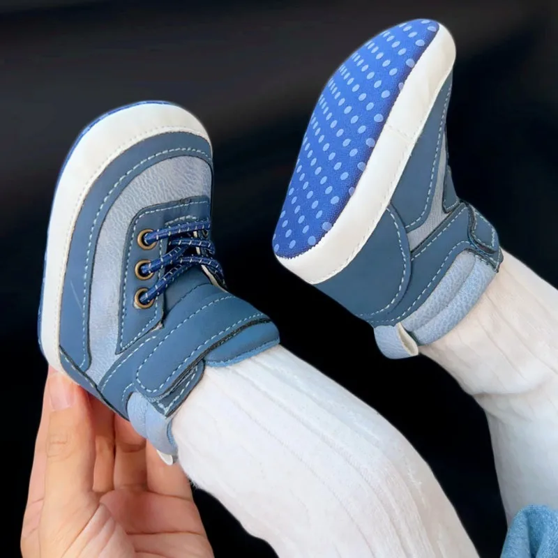 AW Infant First Walking Shoes Boy High Top Super Soft Anti Slip Secure Fit Casual Sneakers​