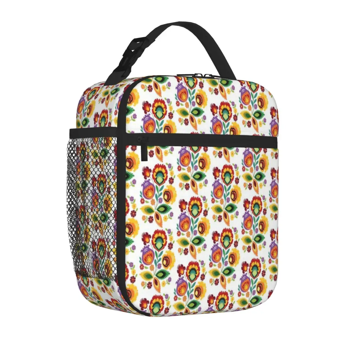Hot Sale Polish Folk Flowers Red Industrial Style School Lunch Bag Office Break Carry Lunch Bag