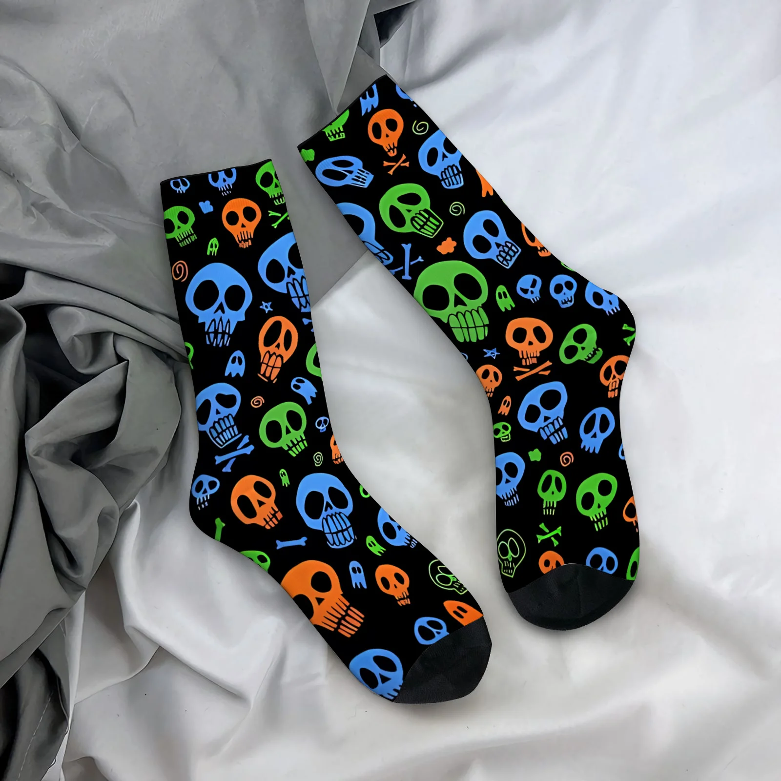 1 Pair Skull Print Men'S Midcalf Socks Gothic Punk Style, Fashion Trend, Light Elasticity, Casual Comfort