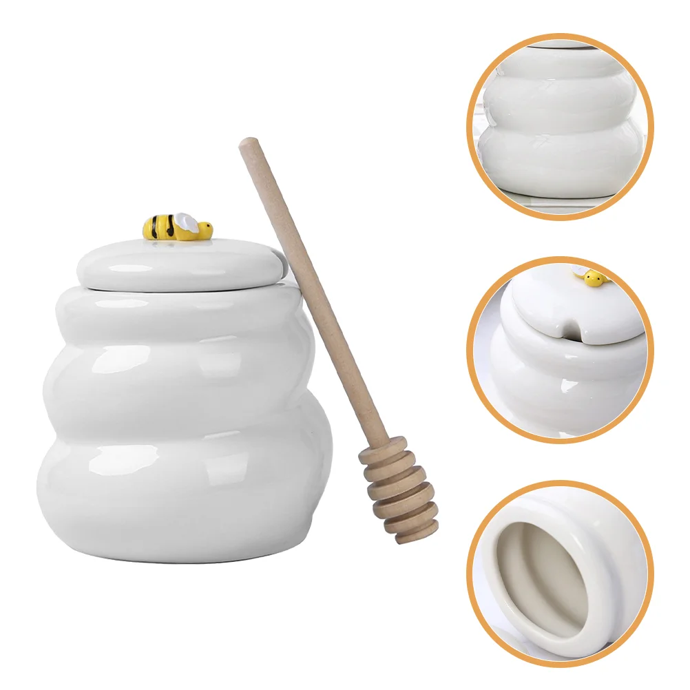 

Bee Honey Pot Jar Dispenser with Dipper Storage Candy Syrup Jars Ceramic Container