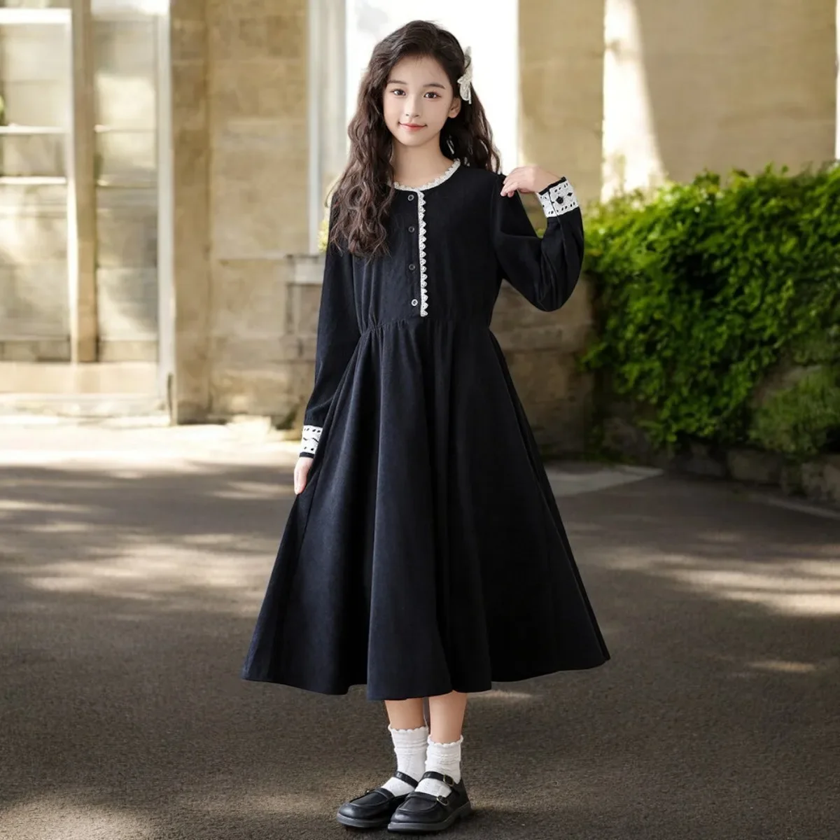 

Girls Princess Long Dresses for Kids outfits Corduroy Party Maxi Dress Teens School Uniform Children Costumes 6 7 9 11 13 Years