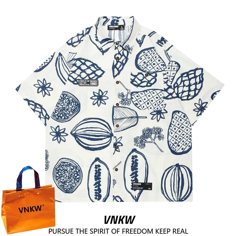 

Summer Vintage ort Sve irt Casual ex Hawaiian Sle Printed Couple's Open Cardigan Top Youth ular Loose Fit