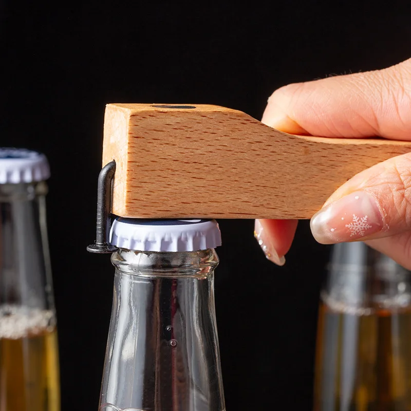 Ouvre-bouteille à ongles en bois massif, ouvre-bouteille créatif pour boisson, vin mousseux, nouveaux accessoires de cuisine, outils permettant d'économiser du travail, ouvre-bouchon magnétique