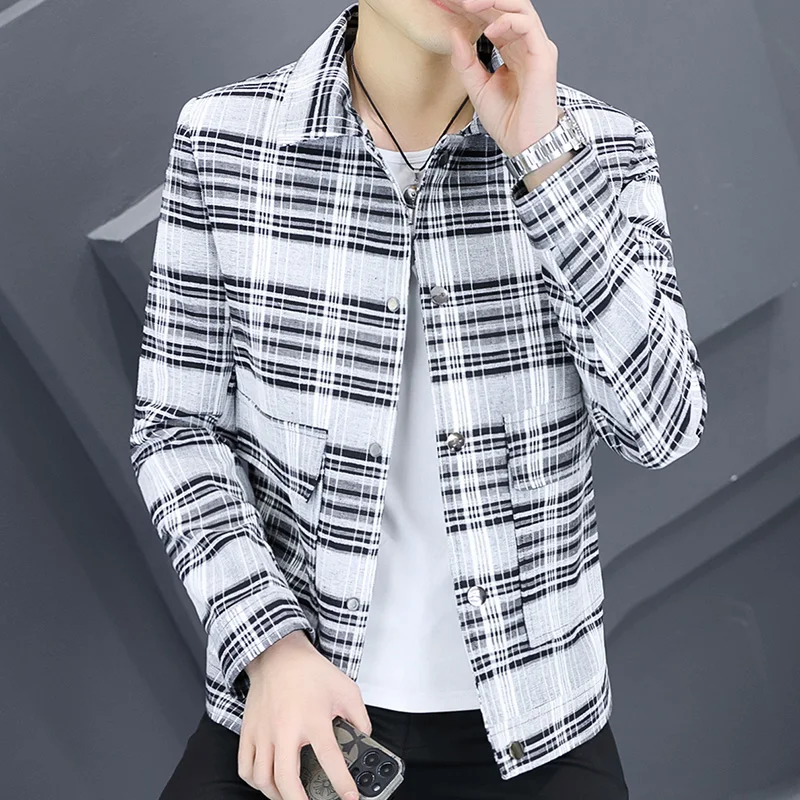 

Young Men's Faionable Cheered irt Jaet Spring Autumn New Sle Haome Stand Collar Workwear Coat Single Button Design