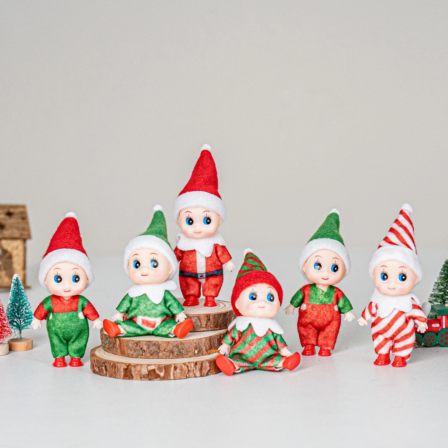 4/5/6 Pcs Mini Baby Elf Christmas Doll Mini Miniature Plaid Accessories Green and Red Suitable for Xmas New Year Decor Gift
