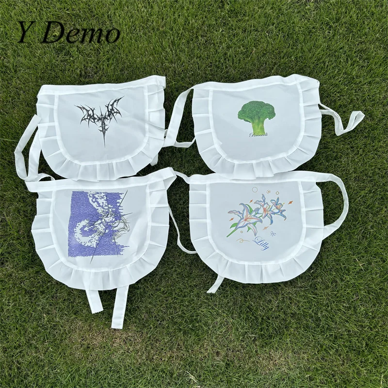 Y 데모 귀여운 금붕어 곤충 프린트 Drawstring Cummerbunds 여성 Y2k 재미 있은 코스프레 앞치마