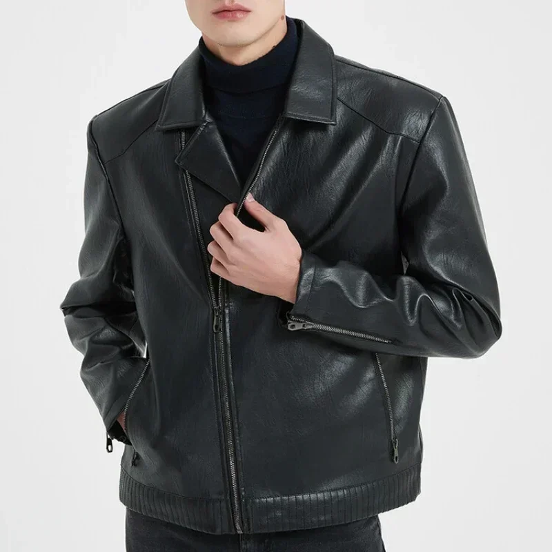 

2024 New Autumn and Winter Men's Motorcycle Suit Leather Jacket Casual Trend PU Leather Jacket Top