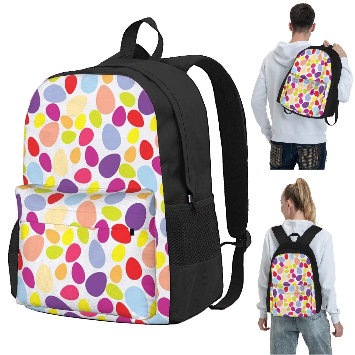 Colourful Easter Eggs Backpack Student BookBag Children School Bag Computer Shoulder Bags for Boys Girls