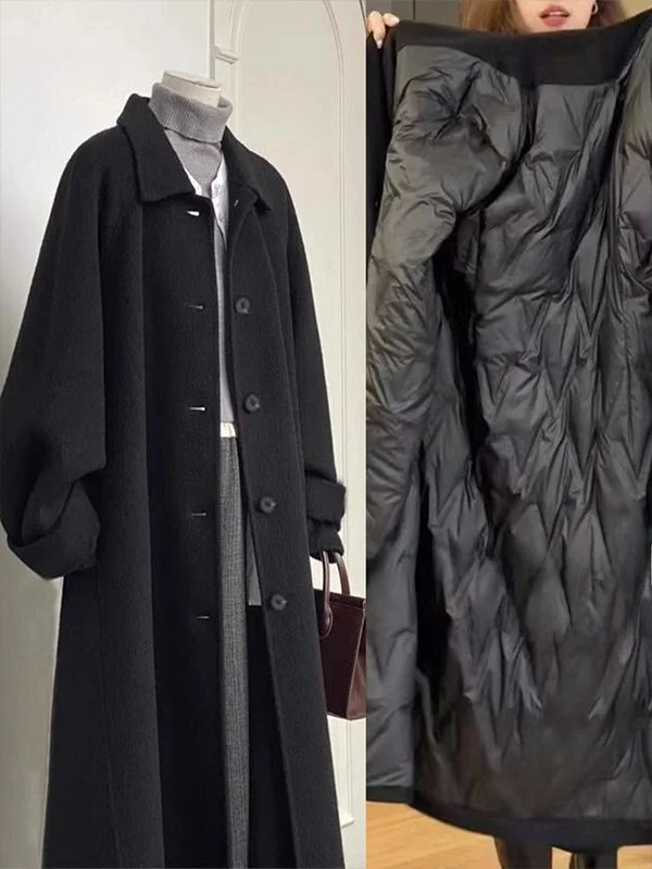 

Новое женское утепленное зимнее шерстяное пальто Bla с внутренней пуховой подкладкой, в корейском стиле, прямого кроя, с длинными рукавами, теплое